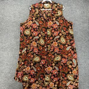 Spense Top Womens 2X Brown Paisley Button Up Sheer‎ Hippie Cottagecore Farm Barn